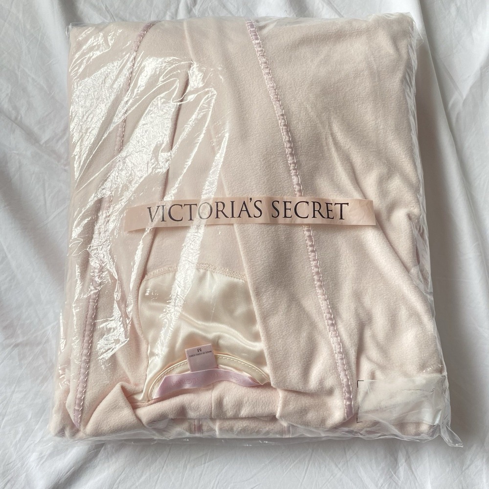 Vintage 2001 NEW Victoria's Secret Fleece Kimono Robe Pink Satin Trim Size M Y2K